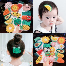 韩国网红针织毛线发夹儿童不伤发bb夹宝宝可爱卡通花朵发卡头饰女